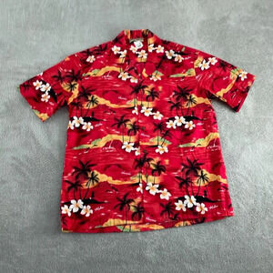 Mens Blue Hawaii Aloha Shirt L 100% Cotton Red & Yellow Floral NWT 3178